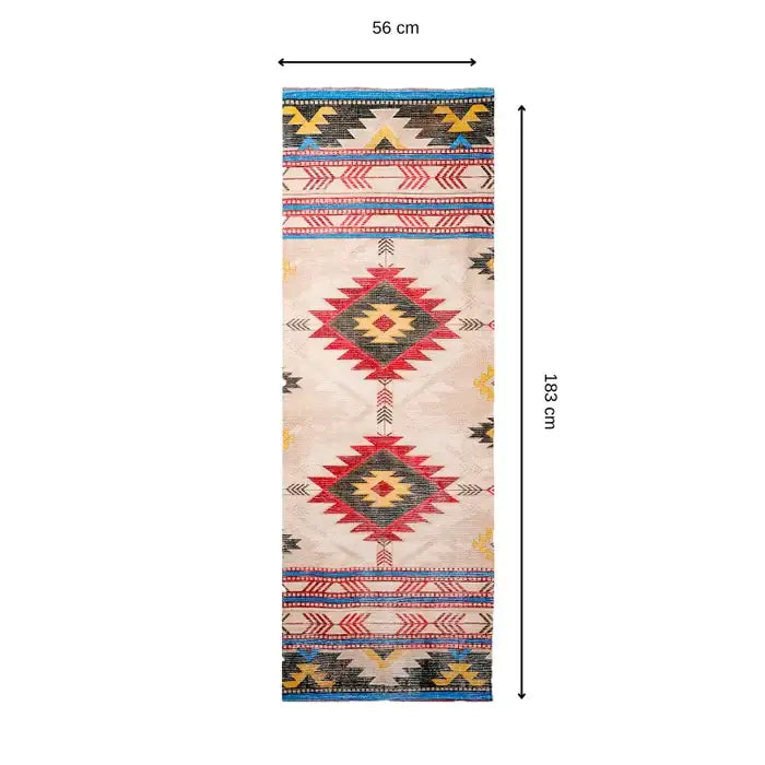 Mona B - Printed Vintage Dhurrie Carpet Rug Runner for Living Room Bedroom: 1.83 X 6 Feet Multi Color - BR-501 RGR