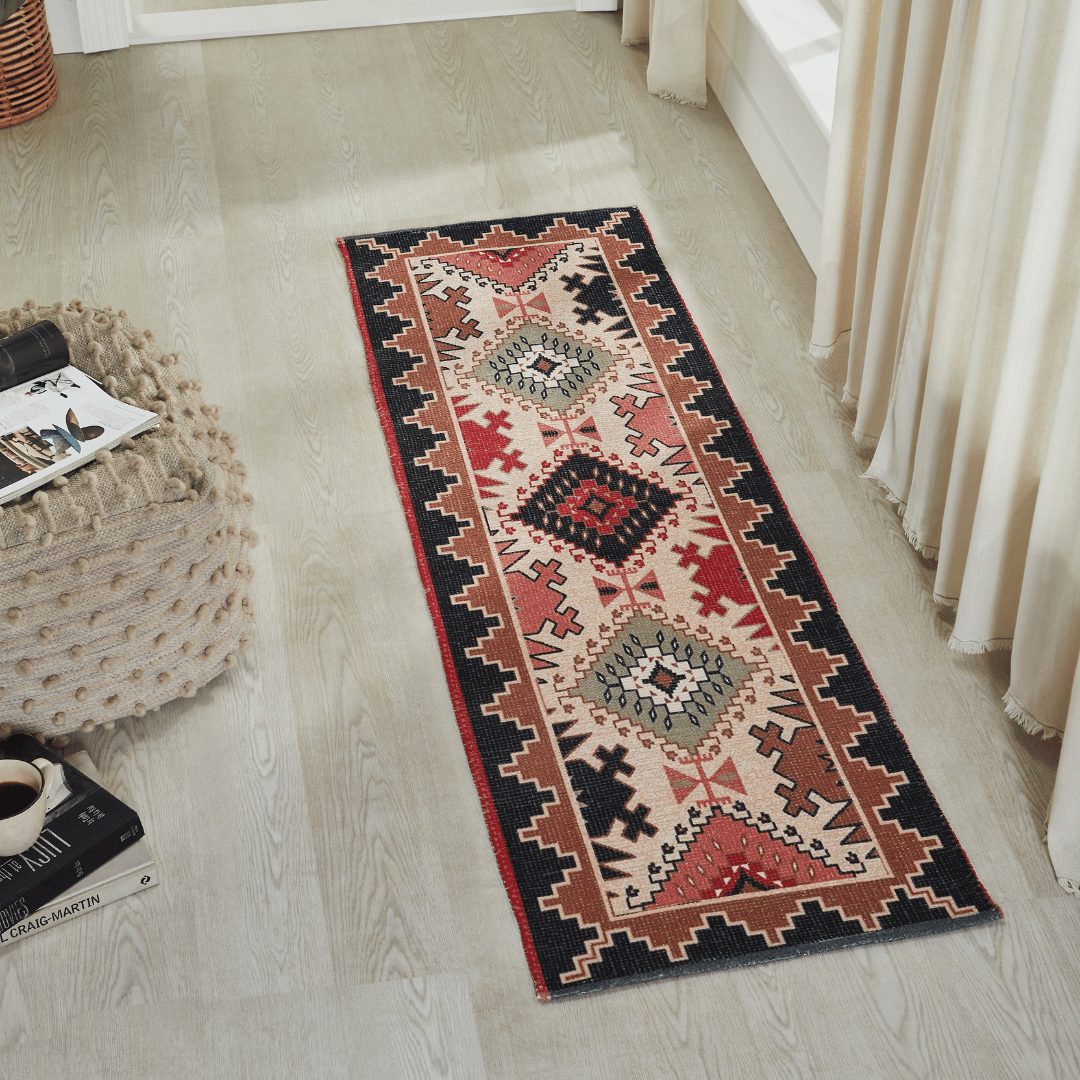 Multi Color Vintage Dhurrie Carpet Rug 1.83x6 Feet - Printed Hallway Floor Mat