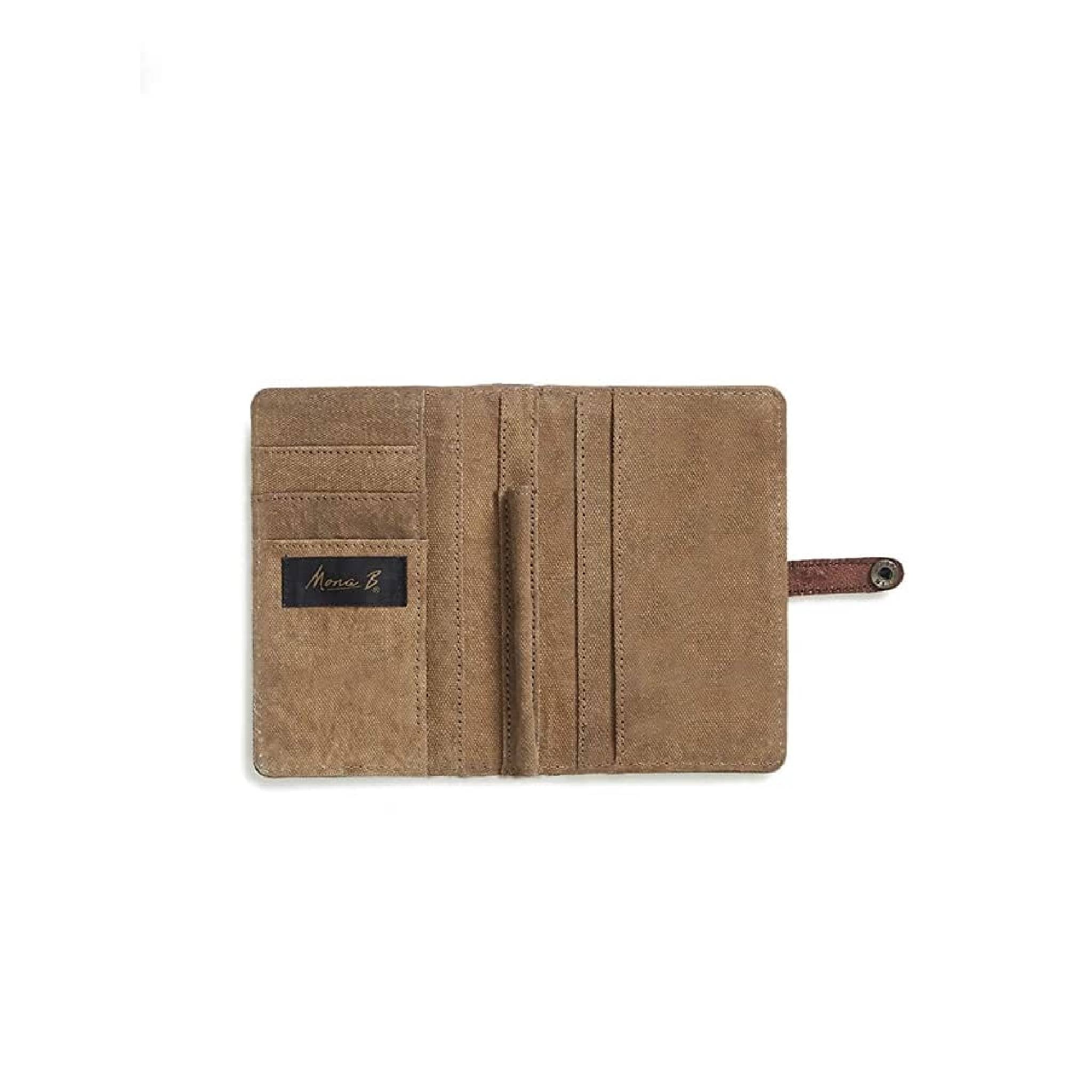 Mona B. Jet Lag Upcycled Canvas Passport Travel Wallet (M-4113, Brown)