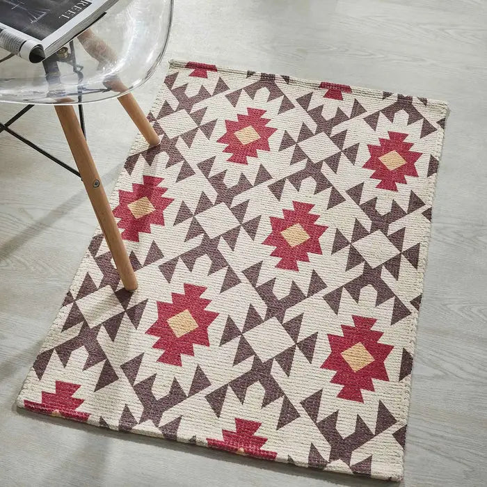 Vintage Print Dhurrie Carpet Rug Runner 2x3 Feet - Multicolor Floor Mat