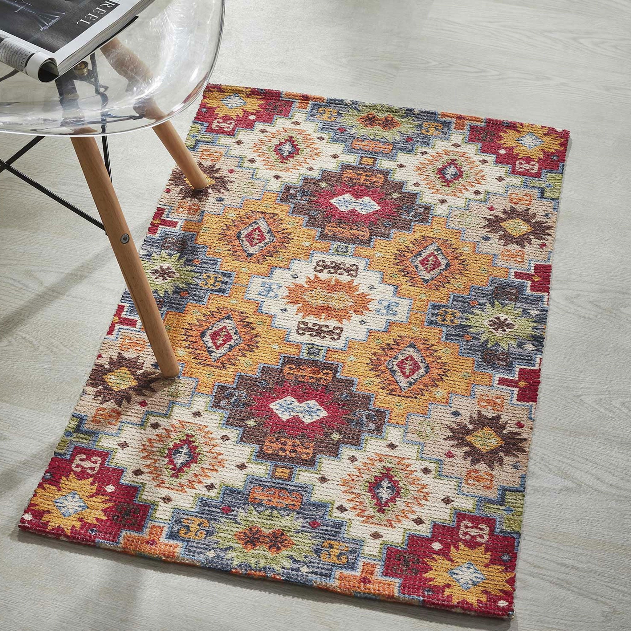 Mona B Printed Vintage Dhurrie Carpet Rug Runner Floor Mat for Living Room Bedroom: 2 X 3 Feet Multi Color - PR-116 (2436)