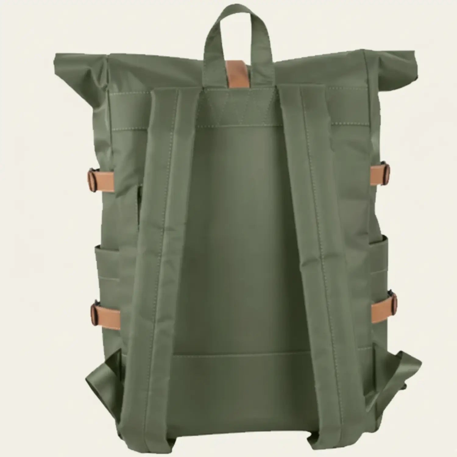Green backpack with straps on a white background