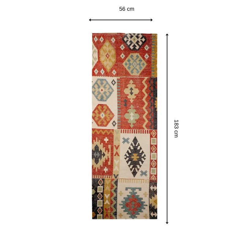 Mona B - Printed Vintage Dhurrie Carpet Rug Runner for Living Room Bedroom: 1.83 X 6 Feet Multi Color - BR-504 RGR