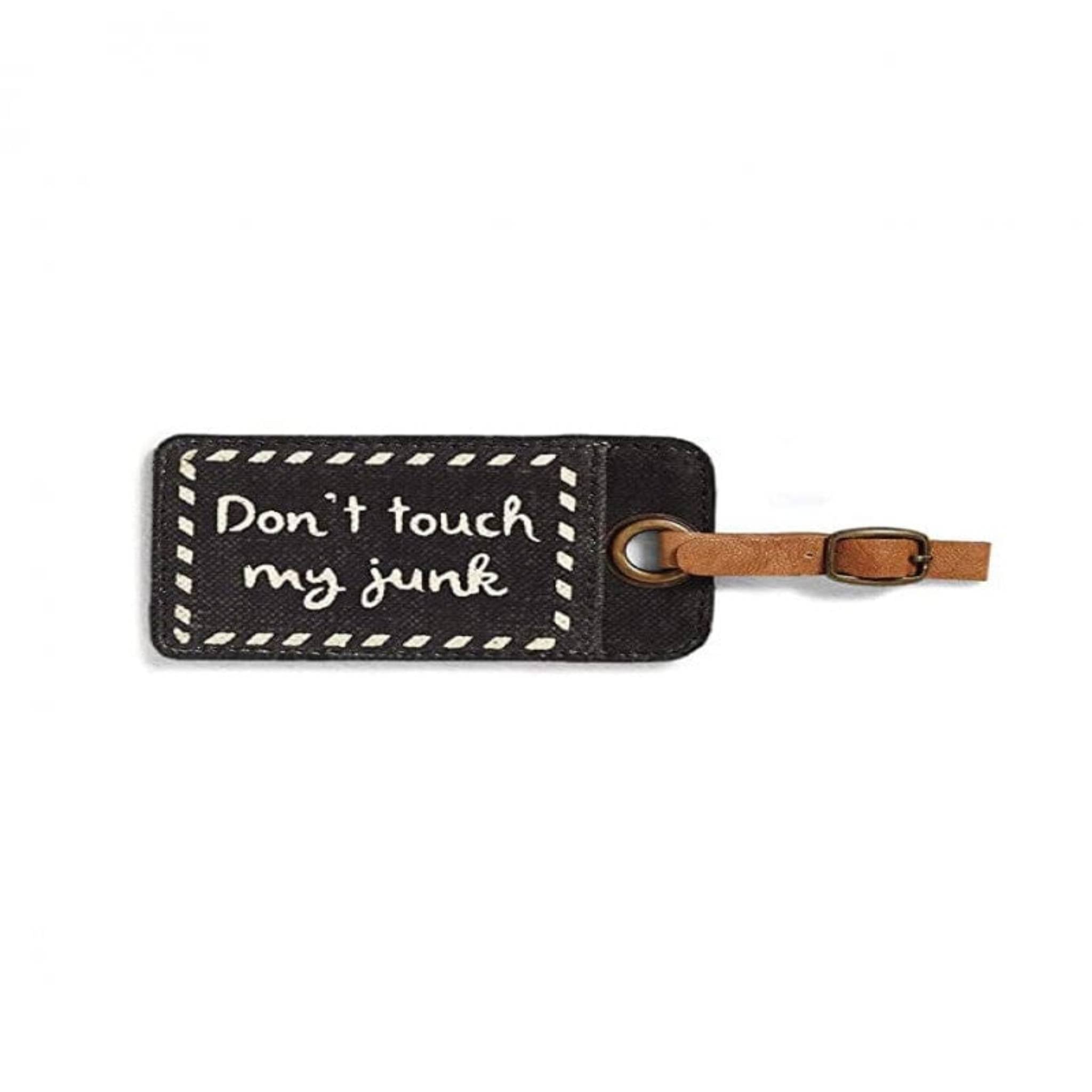 Mona B. Don't Touch My Junk Upcycled Canvas ID Luggage Tag with Vegan Leather Trim