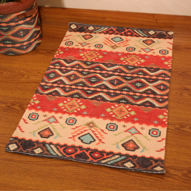 Mona B - Printed Vintage Dhurrie Carpet Rug Runner Floor Mat for Living Room Bedroom: 2 X 3 Feet Multi Color - BR-502 RGS