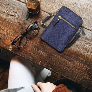 Mona B Small Recycled Quilted Polyester Messenger Crossbody Sling Bag with Stylish Design for Women: Navy