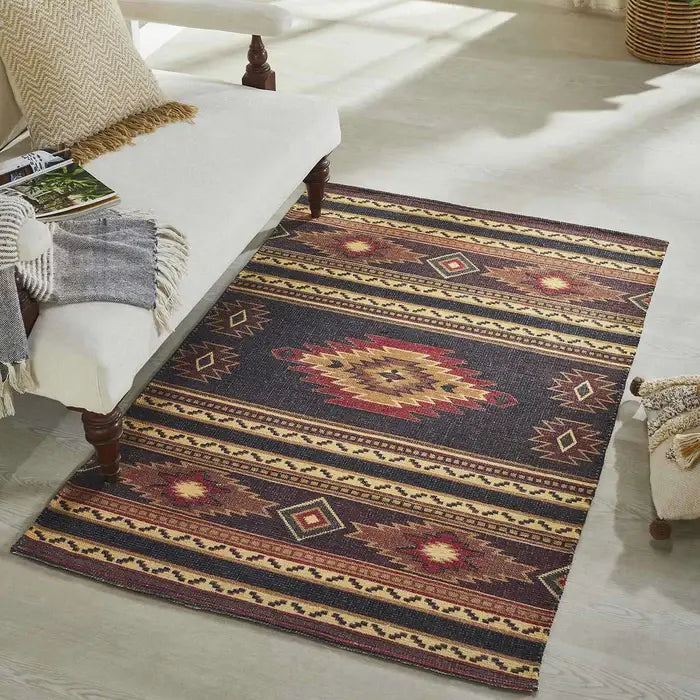 Multicolor Printed Vintage Dhurrie Floor Mat - 3.5x5.5 Feet Carpet Rug Runner for Living Room Bedroom