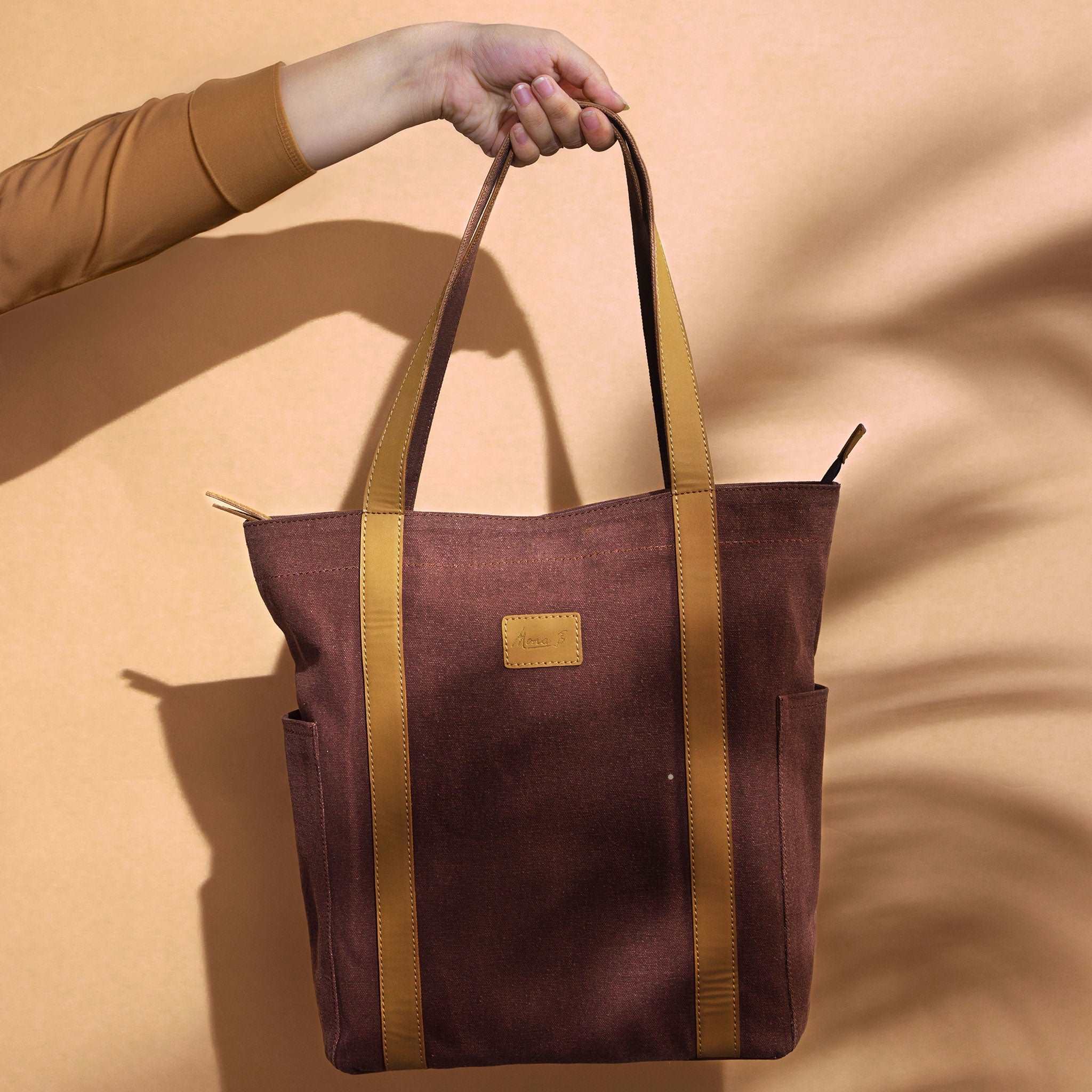 Mona B Color Block Tote: Brown - (M-2501) - Handbag by Mona-B - 