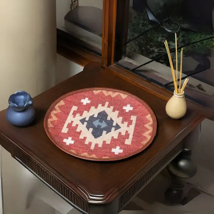 Mona B - Set of 2 Printed Placemats, 13 INCH Round, Best for Bed-Side Table/Center Table, Dining Table/Shelves - BR-504 P