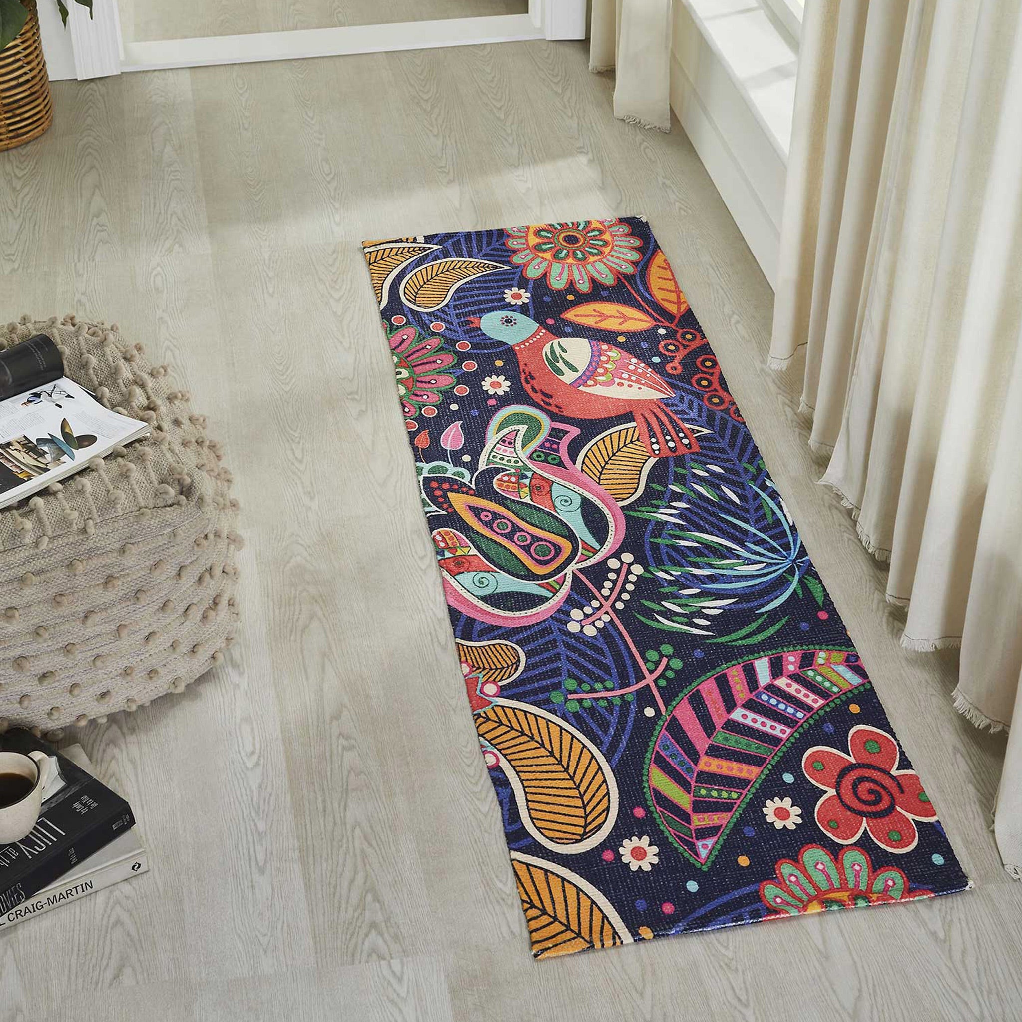 Mona B Printed Vintage Dhurrie Carpet Rug Runner for Living Room Bedroom: 1.83 X 6 Feet Multi Color - PR-111 (2272)