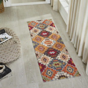 Mona B Printed Vintage Dhurrie Carpet Rug Runner for Living Room Bedroom: 1.83 X 6 Feet Multi Color - PR-116 (2272)