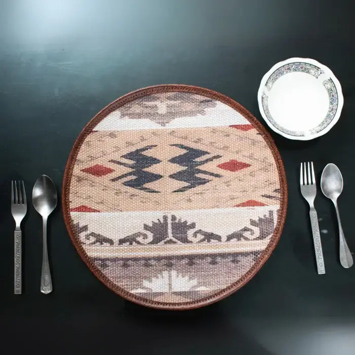 Mona B - Set of 2 Printed Placemats, 13 INCH Round, Best for Bed-Side Table/Center Table, Dining Table/Shelves - BR-501 P