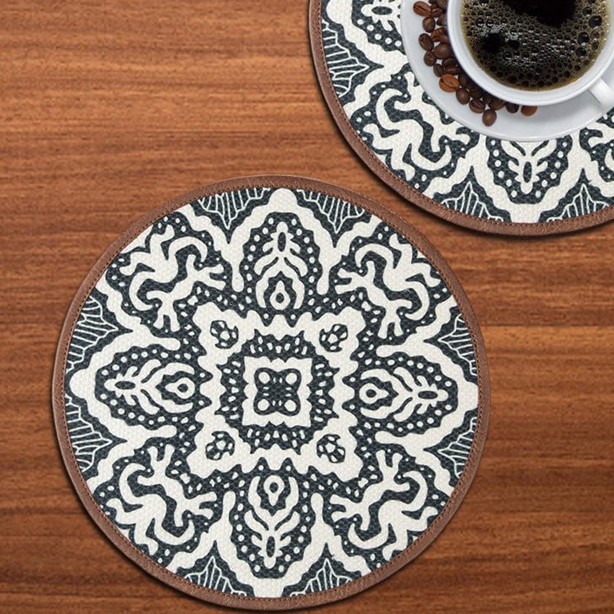 Mona B Set of 2 Printed Mosaic Placemats, 13 INCH Round, Best for Bed-Side Table/Center Table, Dining Table/Shelves (Medallion)