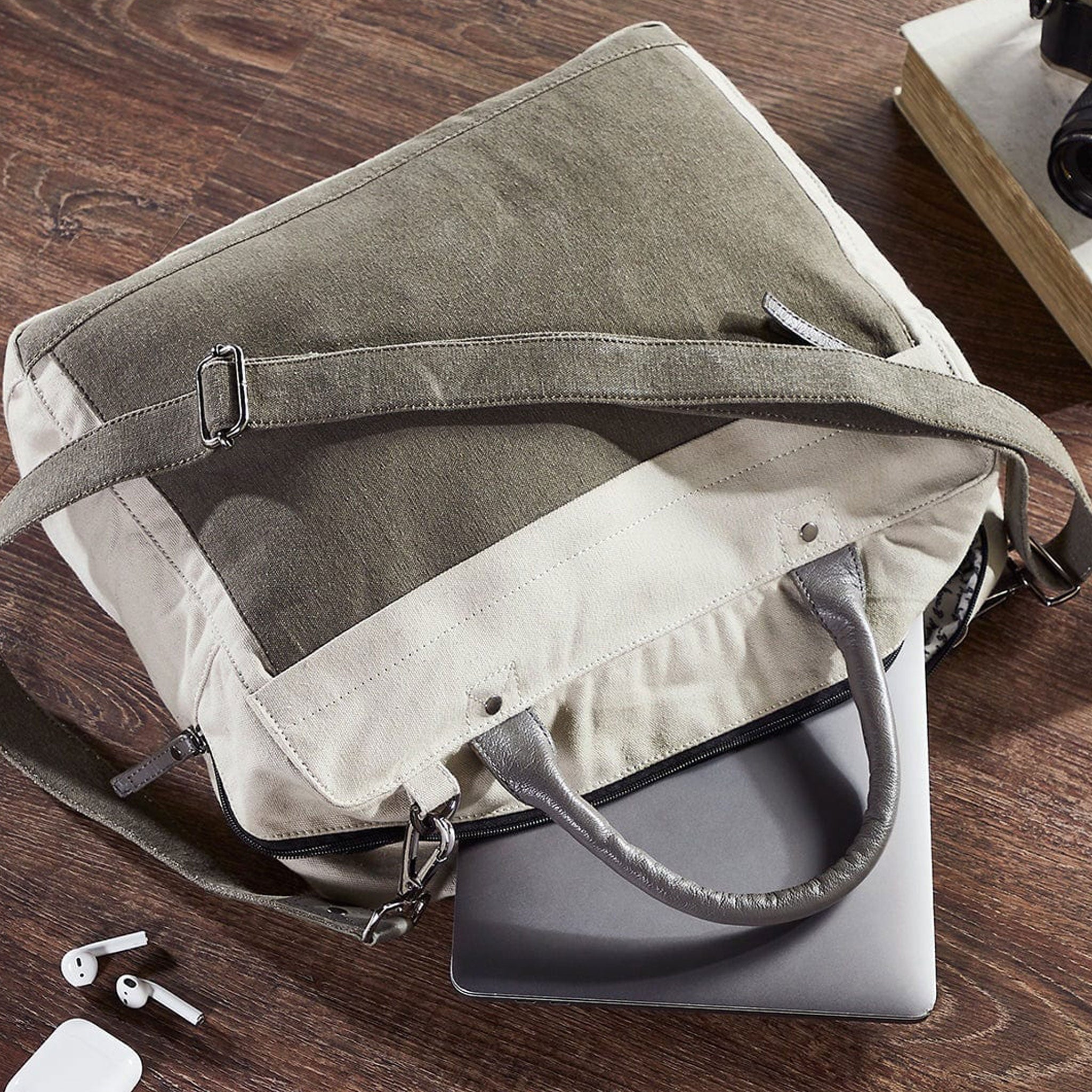 Mona B Ice Grey 100% Cotton Canvas Messenger Crossbody Laptop Bag for Upto 14" Laptop/Mac Book/Tablet with Stylish Design for Men and Women - Messenger by Mona-B - Backpack, Flash Sale, Sale, Shop2999, Shop3999