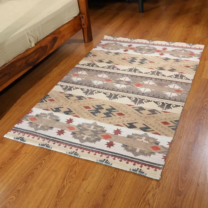 Mona B - Printed Vintage Dhurrie Carpet Rug Runner Floor Mat for Living Room Bedroom: 3.5 X 5.5 Feet Multi Color - BR-501 RGM