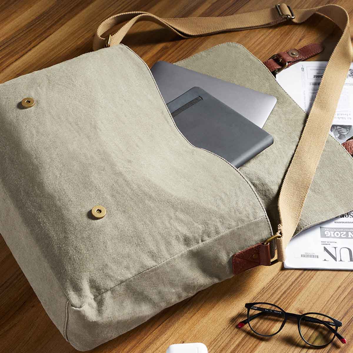 Mona-B Bag Mona B Canvas large Messenger Bag with inside laptop compartment for Offices, Schools and Colleges for Men and Women (Moss) - MC-1000 C