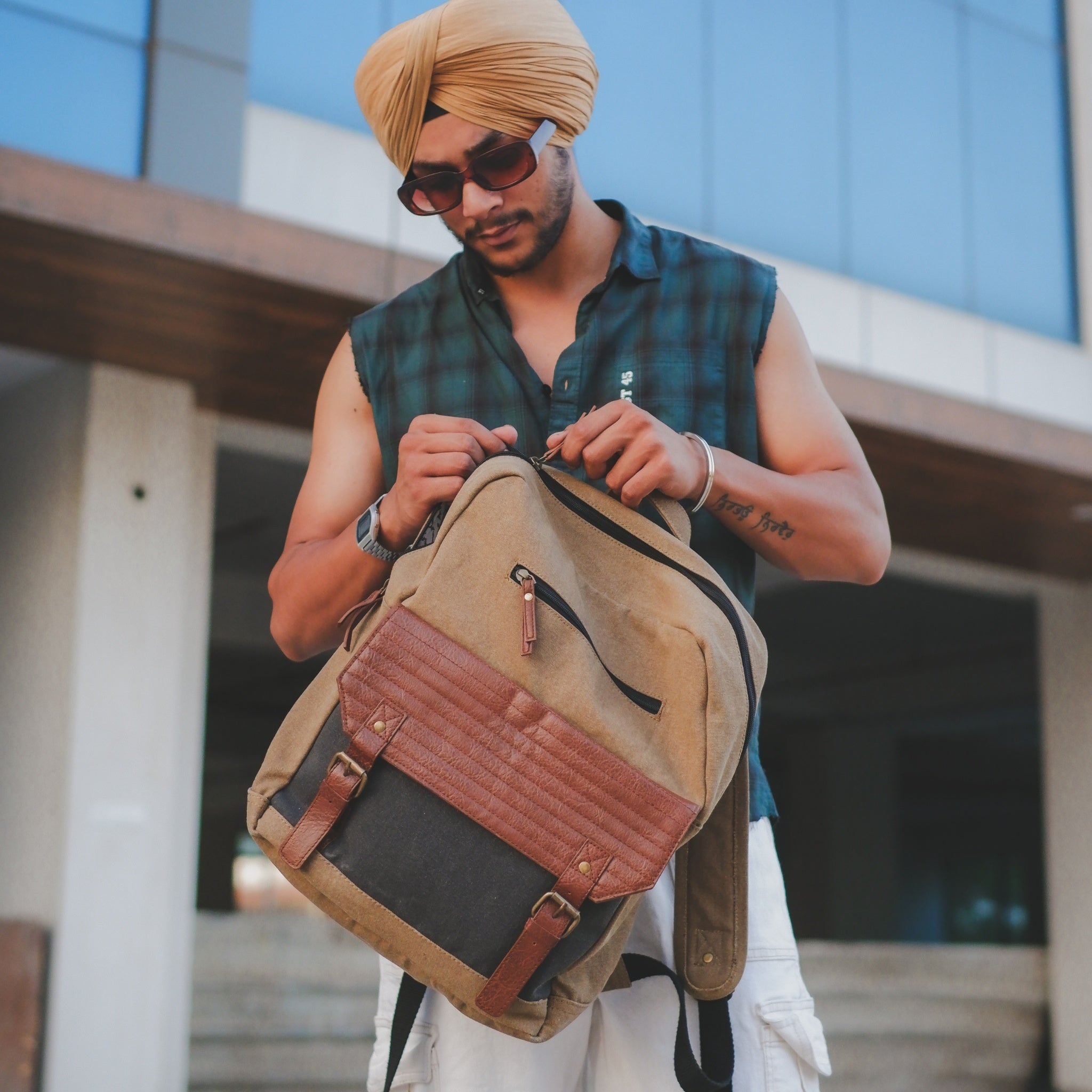 Mona B Upcycled Canvas Backpack for Office | School and College with Upto 14 Laptop/ Mac Book/ Tablet with Stylish Design for Men and Women: Brad