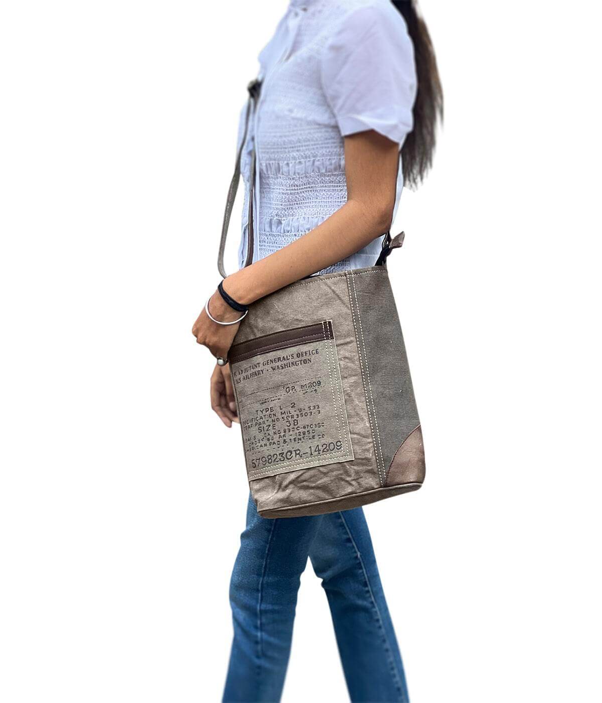 Mona B - 100% Cotton Canvas Messenger Crossbody Vintage Sling Bag with Stylish Design for Women: Escape (Grey) MonaB India