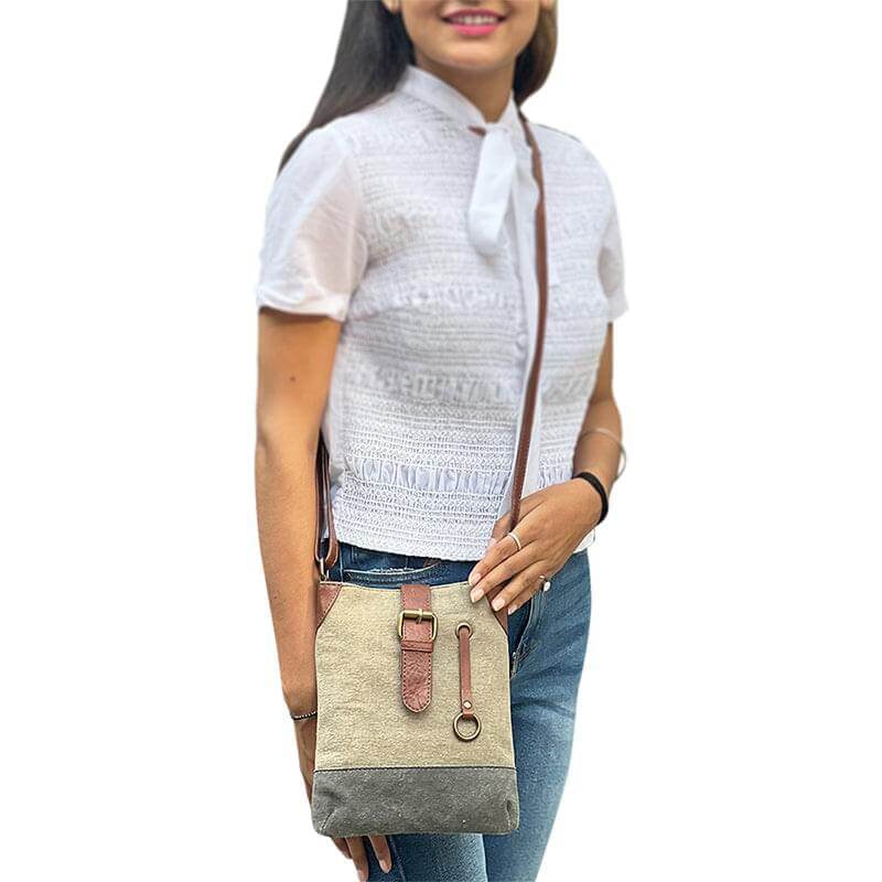 Mona B - 100% Cotton Canvas Small Messenger Crossbody Multicolor Vintage Sling Bag with Stylish Design for Women (Stone) MonaB India