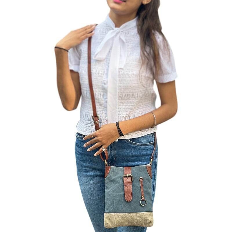 Mona B - 100% Cotton Canvas Small Messenger Crossbody Vintage Sling Bag with Stylish Design for Women (Navy) MonaB India