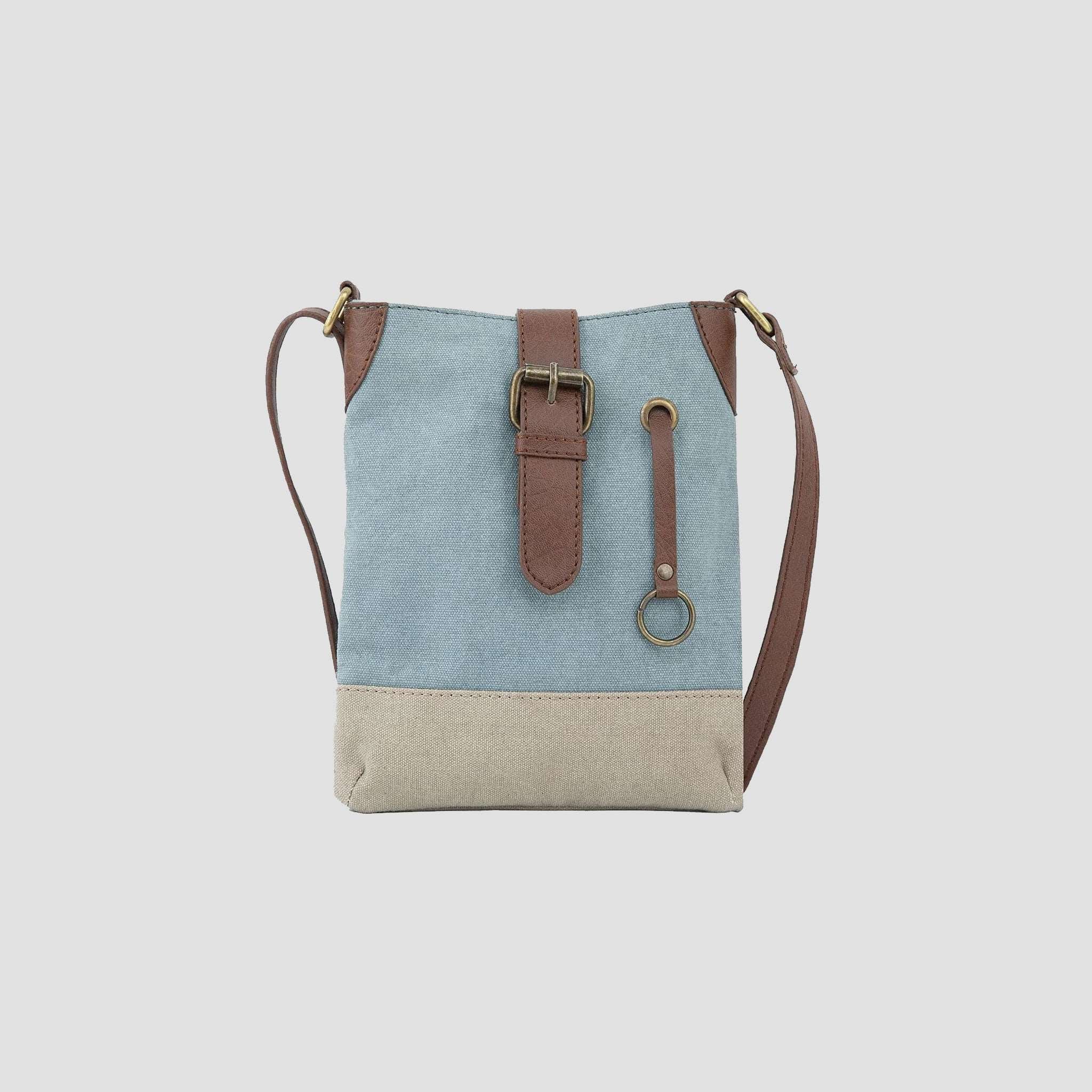 Mona B - 100% Cotton Canvas Small Messenger Crossbody Vintage Sling Bag with Stylish Design for Women (Sky) MonaB India