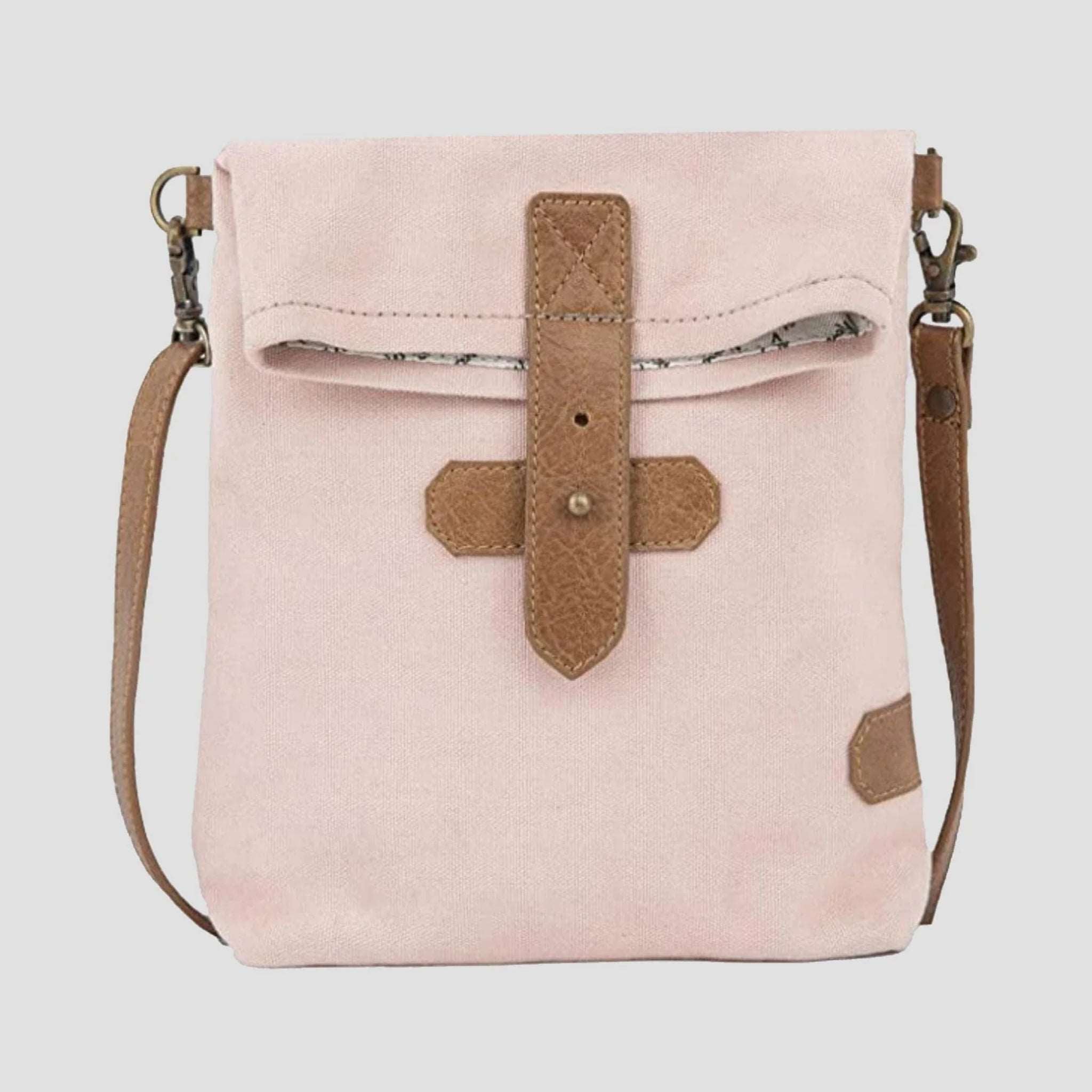 Mona B - 100% Cotton Canvas Small Messenger Crossbody Vintage Sling Bag with Stylish Design for Women: Sky (Pink) MonaB India