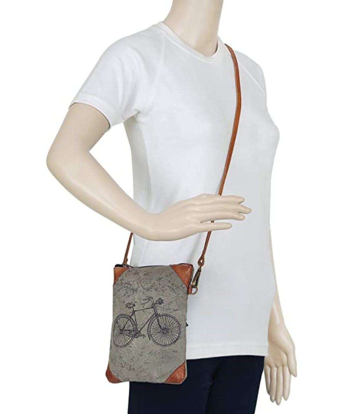 Mona B - 100% Cotton Canvas Small Sling Crossbody Bag with Stylish Design for Women (Brown 1) MonaB India