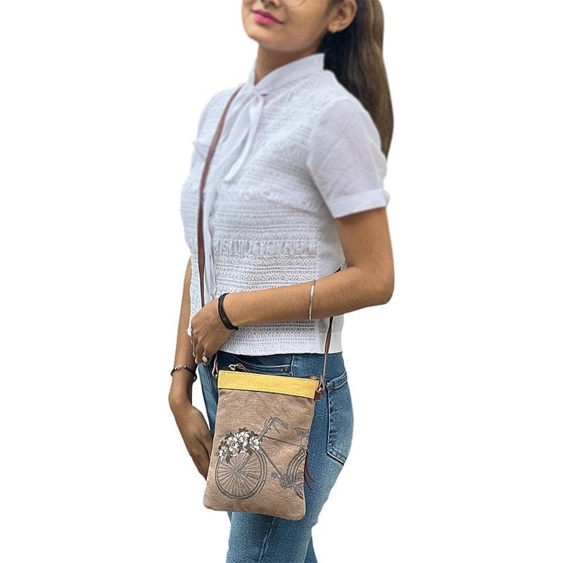 Mona B - 100% Cotton Canvas Small Sling Crossbody Bag with Stylish Design for Women (Brown) MonaB India