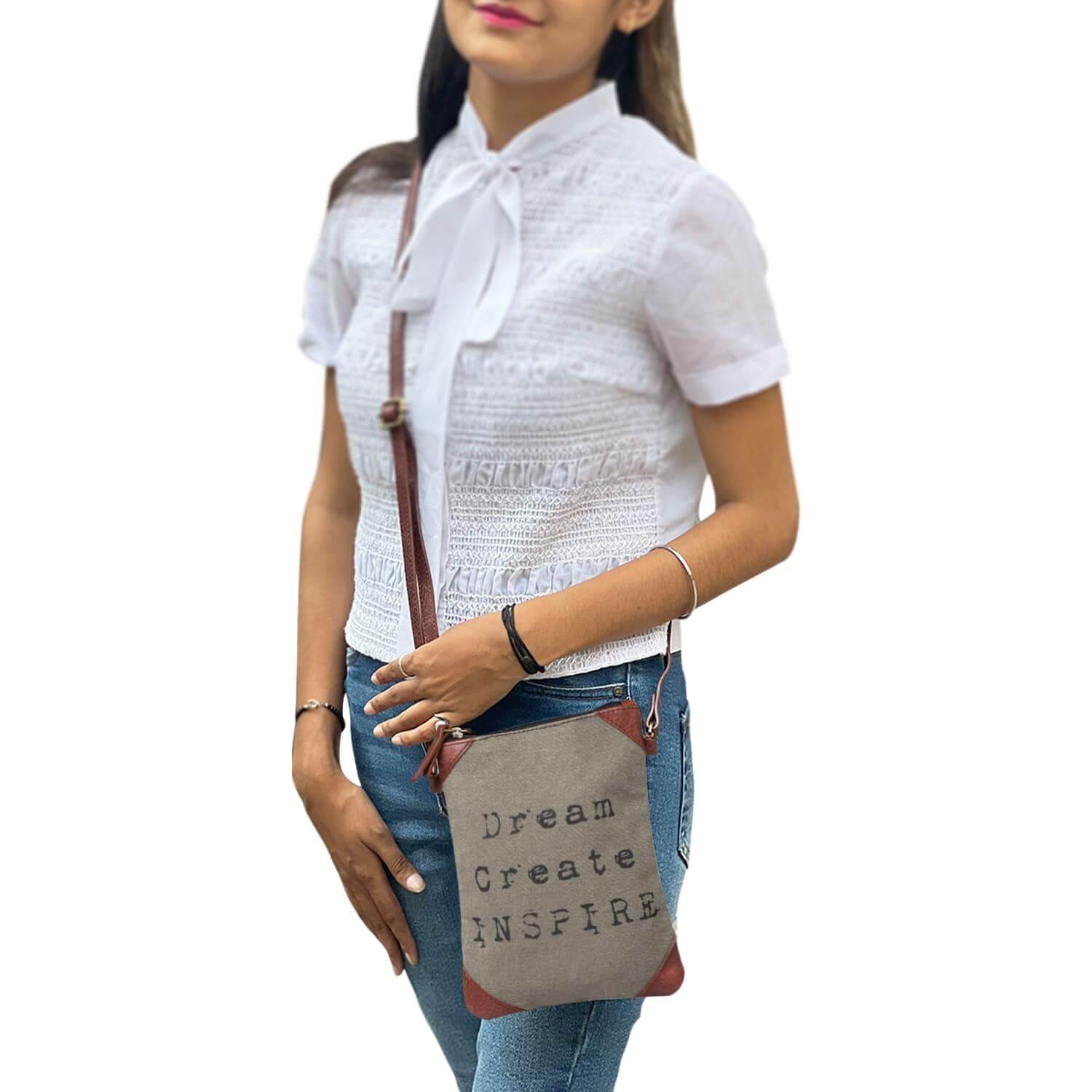 Mona B - 100% Cotton Canvas Small Sling Crossbody Bag with Stylish Design for Women (Grey) MonaB India