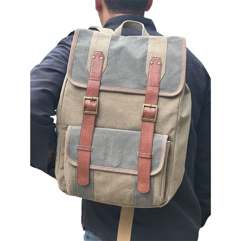 Mona B - Brown 100% Cotton Canvas Back Pack for Offices Schools and Colleges with One Outside Pocket and Stylish Design for Men and Women MonaB India