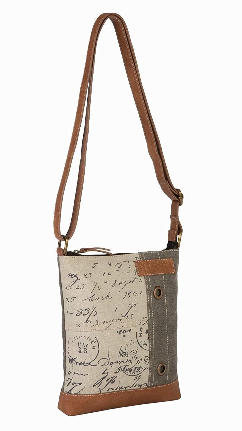 Mona B - Cotton Canvas Messenger Crossbody Sling Bag with Stylish Design for Women: Vintage Script Cream MonaB India