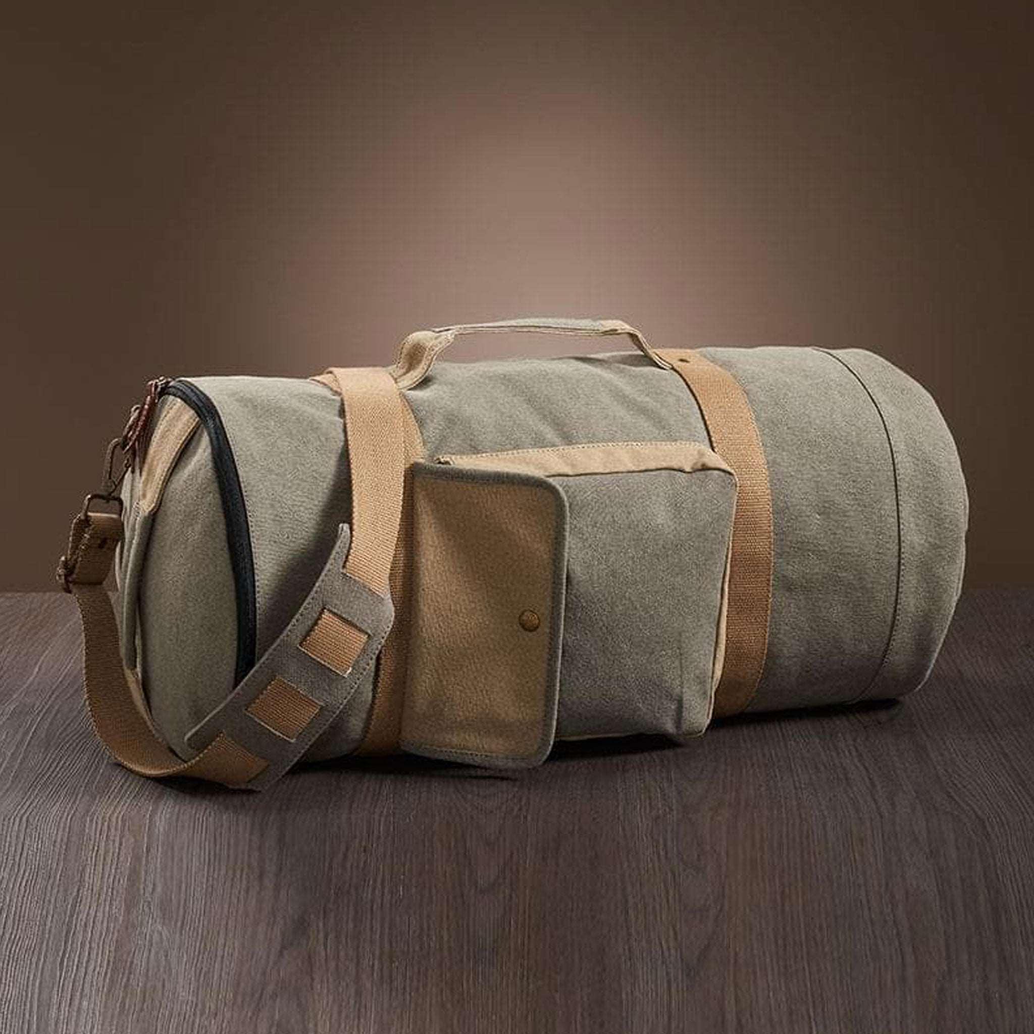 Mona B - Grey 100% Cotton Canvas Duffel Gym Travel and Sports Bag with Outside Snap Pocket and Stylish Design for Men and Women MonaB India