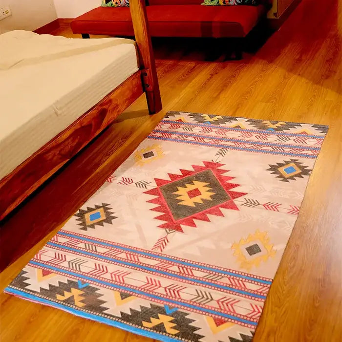 Mona B - Printed Vintage Dhurrie Carpet Rug Runner Floor Mat for Living Room Bedroom: 3.5 X 5.5 Feet Multi Color - BR-500 RGM