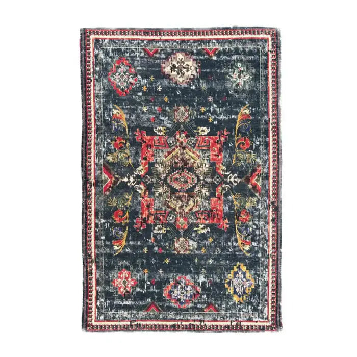 Printed Vintage Traditional Dhurrie Carpet 3.5x5.5ft - Multicolor Print Floor Mat