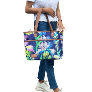 Mona-B Bag Mona B Canvas Large Vintage Handbag, Shoulder Bag, Zipper Tote Bag for Shopping, Travel with Stylish Design For Women (Navy, Kilim) - M-7009