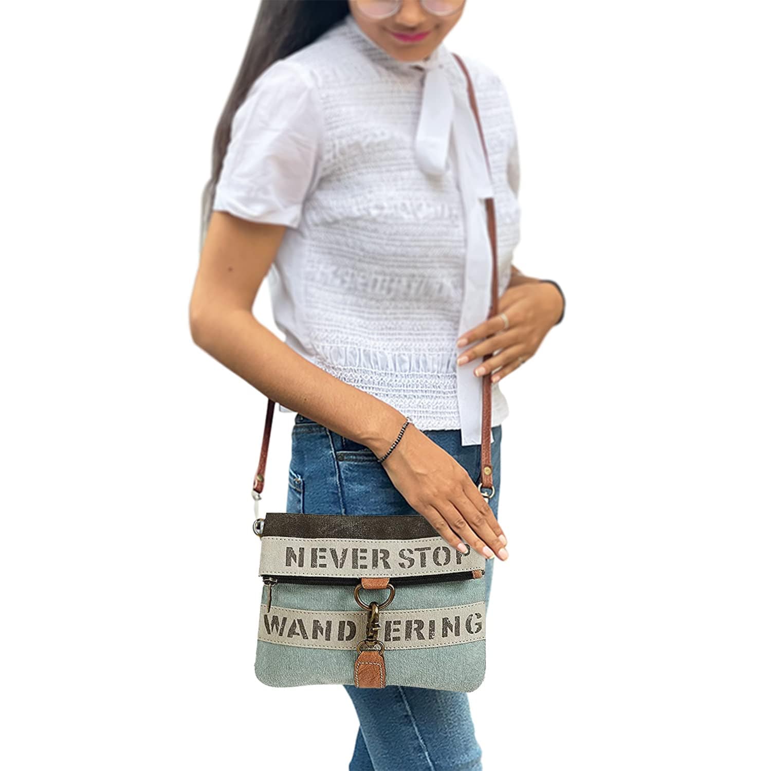 Mona-B Bag Mona B Finley Canvas Bag Recycled Sling Bag For Women and Girls (Brown)