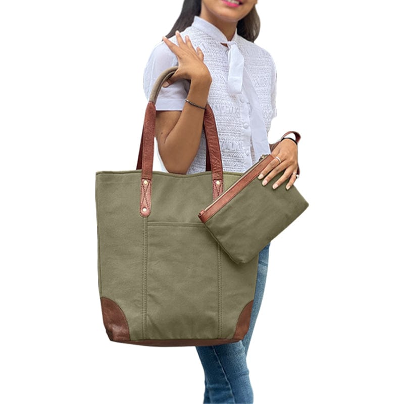 Mona-B Bag Mona B Large Canvas Handbag for Women | Tote Bag for Grocery, Shopping, Travel | Stylish Vintage Shoulder Bags for Women (Green)