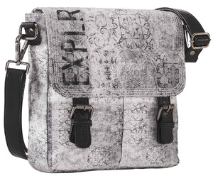 Mona-B Bag Mona B Lt. Grey Medium Canvas Messenger Crossbody Bag with Stylish Design for Women and Men