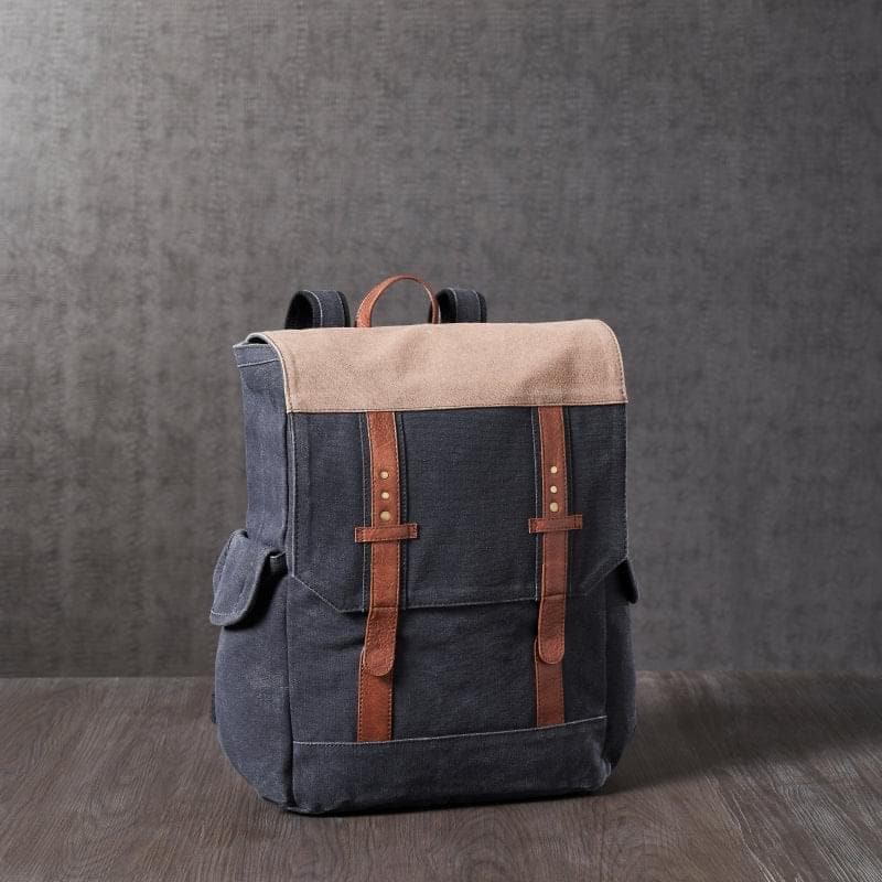 Mona-B Bag Mona B - Navy 100% Cotton Canvas Back Pack for Offices Schools and Colleges with Two Outside Pockets and Stylish Design for Men and Women