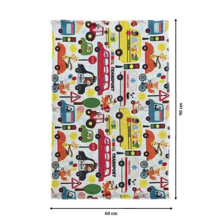 Kids Animal Printed Dhurrie Carpet Rug Runner - 2 X 3 Feet Multi Color Floor Mat