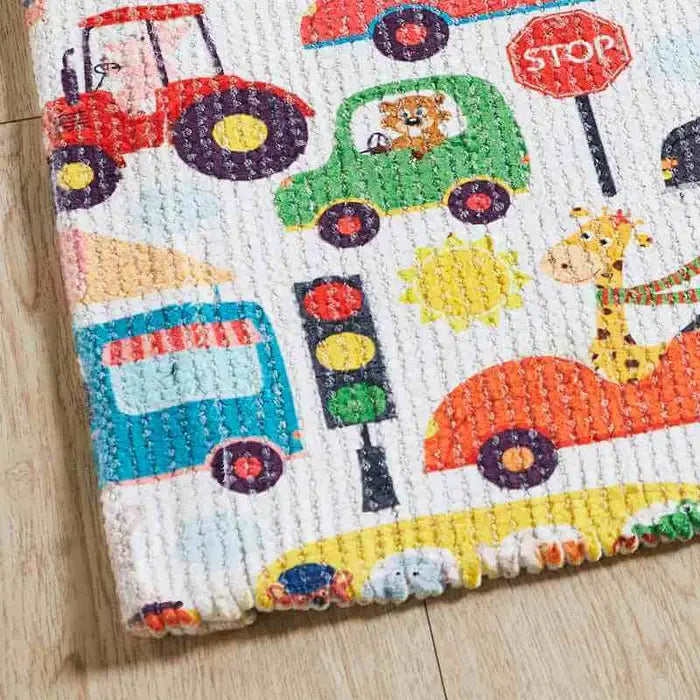 Kids Animal Printed Dhurrie Carpet Rug Runner - 2 X 3 Feet Multi Color Floor Mat