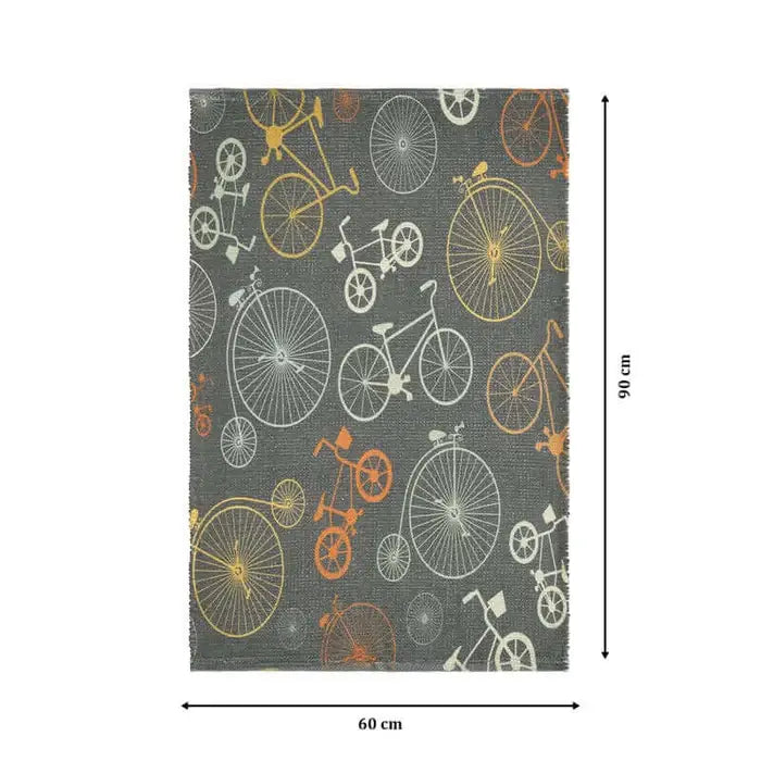 Bicycle Print Kids Room Dhurrie Carpet - 2x3 Feet Multi-Color Floor Mat for Children