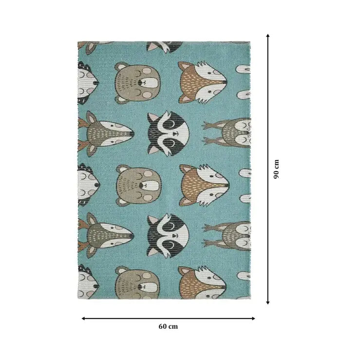 Printed Fox Kids Room Dhurrie Carpet Rug Runner: 2 X 3 Feet - Children Room Floor Mat (Multi Color - Small)