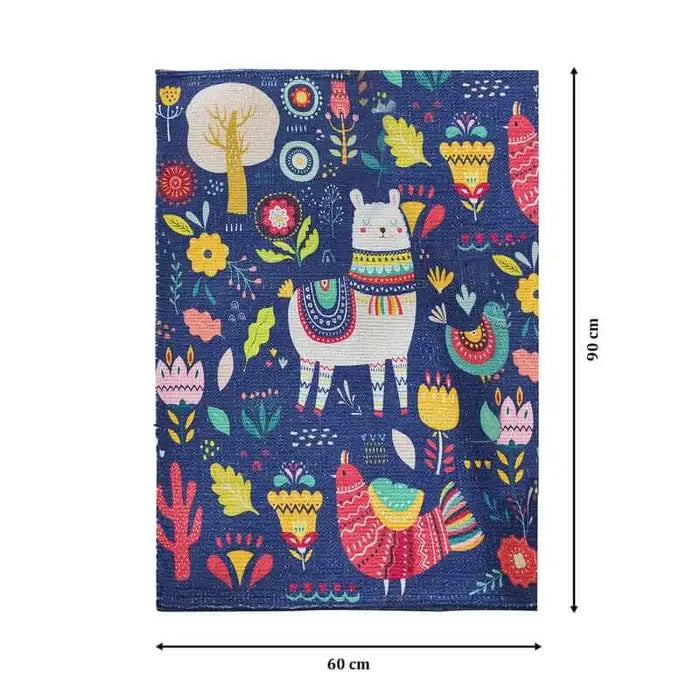 Cute Lama Kids Room Dhurrie Carpet 2x3 Feet - Children's Floor Mat