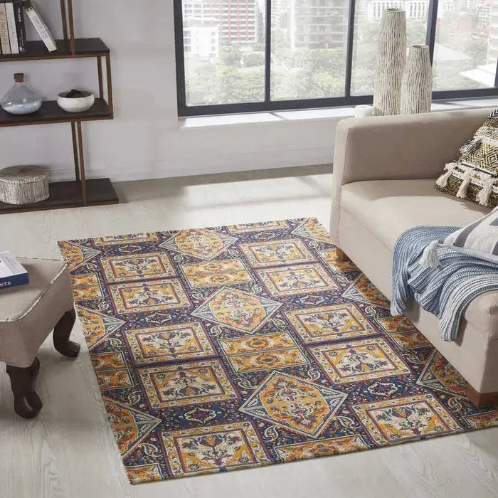 Vintage Dhurrie Carpet Rug Runner 3.5x5.5 Feet | Multicolor Floor Mat