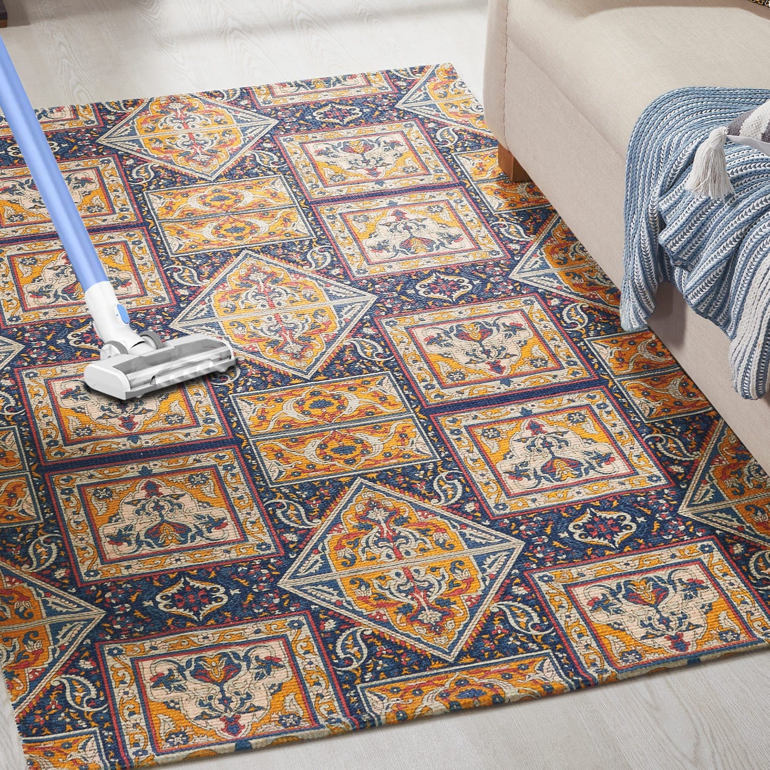 Mona-B Bag Mona B Printed Vintage Dhurrie Carpet Rug Runner Floor Mat for Living Room Bedroom: 3.5 X 5.5 Feet Multi Color- PR-101
