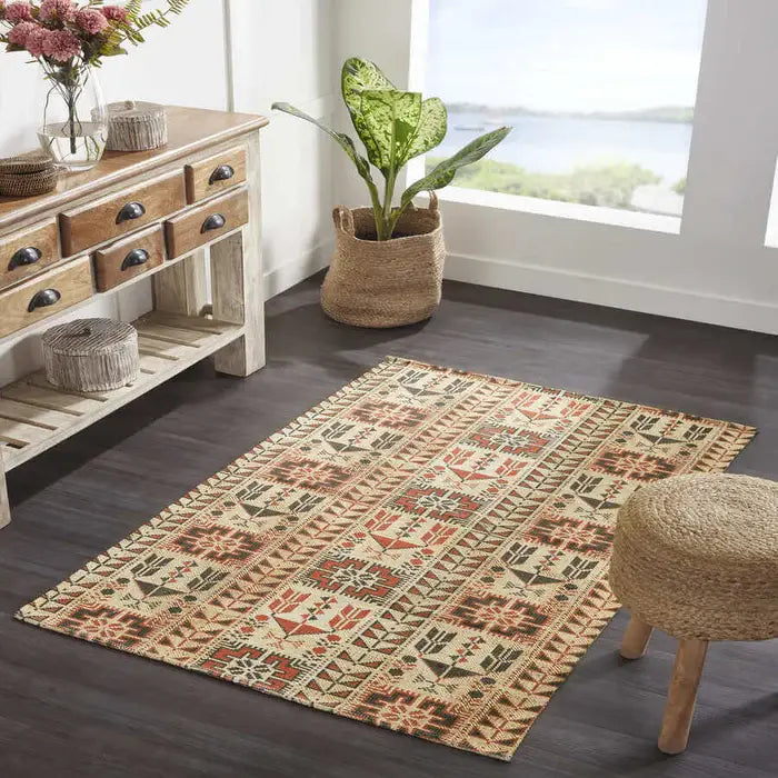 Printed Vintage Style Dhurrie Carpet Rug Runner - 3.5 X 5.5 Feet Multi Color Floor Mat