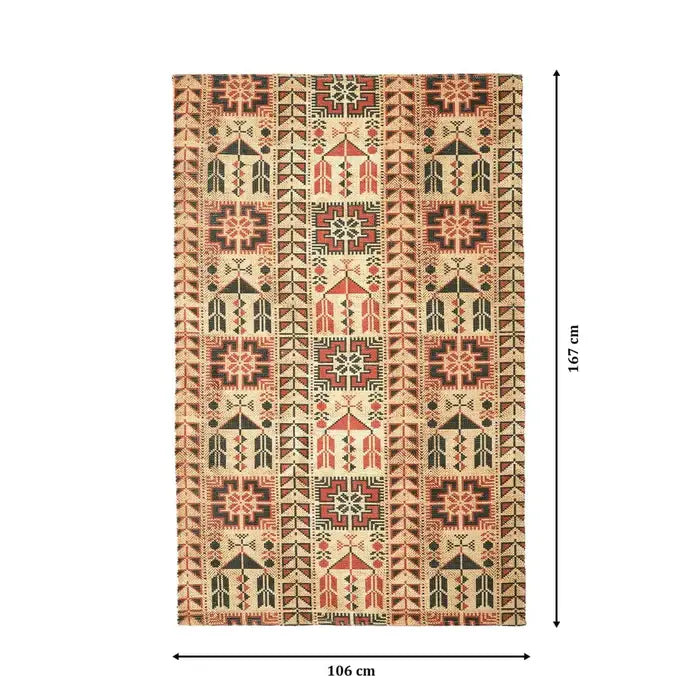 Printed Vintage Style Dhurrie Carpet Rug Runner - 3.5 X 5.5 Feet Multi Color Floor Mat