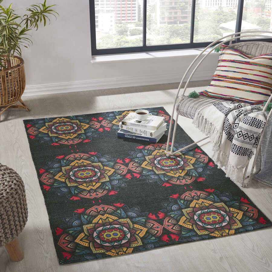 Mona-B Bag Mona B Printed Vintage Dhurrie Carpet Rug Runner Floor Mat for Living Room Bedroom: 3.5 X 5.5 Feet Multi Color- PR-104
