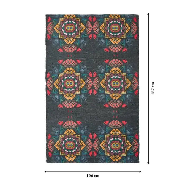 Printed Vintage Design Dhurrie Carpet - 3.5x5.5 Feet Multi-Color Floor Mat